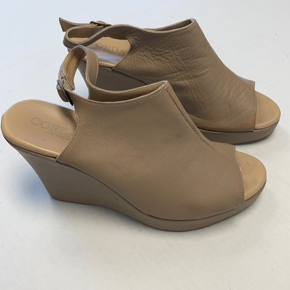 Cordani peep toe leather wedges